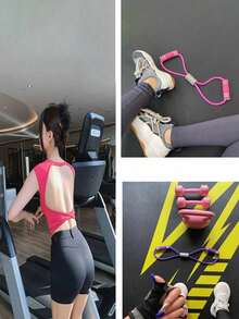 2pcs Set, 1pc Fitness, Upgraded TPE Material/Foam Handle Resistance Bands, 38cm/14.96in, Pink/Purple/Blue For Yoga, Elastic Fitness Bands, Chest/Arm/Shoulder Stretching, Home Strength Training, Weight Loss, Back To School/Birthday Gift - Multicolor - View 5