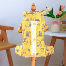 PETCIRCLE 1件宠物衣服，狗狗服装四脚背带裤，可爱小型犬套装 - 汽车肚皮衬衫 - 黃色 - 查看 13