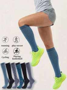 1/3/6 Pairs Men's Compression Socks, Cute Pattern Breathable Crew Socks, Suitable For Running, Fitness, Skipping, Gym - Multicolor - View 1