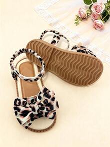 1 Pair Bohemian Style Fashion Kids Summer Sandals, Girls' Flat Beach Sandals With Leopard Print Bow Adjustable Design, Breathable Lightweight Soft Non-Slip Durable Sole, Suitable For Banquet, Party, Wedding, Vacation, Daily Wear - Multicolor - View 9
