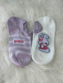 Meia invisível feminina estampada algodão fina primavera verão, meia soquete antiderrapante que não escorrega, desenhos coelho elefante coala pato, cano baixo, várias cores disponíveis - Malva - Visão 4