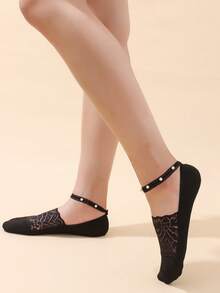 1/4 双装女士时尚低帮隐形袜，低帮隐形踝袜，珍珠镶嵌系带后跟，适合日常穿着 - 彩色 - 查看 6