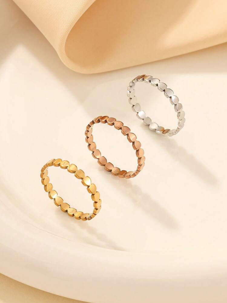 Bộ 3 chiếc nhẫn thép không gỉ kiểu dáng tối giản, màu vàng, bạc, vàng hồng, thích hợp cho nữ đeo hàng ngày hoặc làm quà tặng. - Nhiều màu - Xem 8