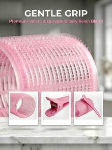 2.56 Inch 14pcs/Set Self-Adhesive Curler Set, Includes 6 Curlers And 6 Clips + 2 Bangs Clips, Salon Quality Curler For DIY Hairstyling, No Heat Curler - Pink - View 6