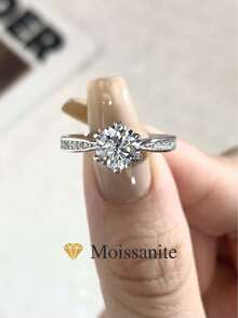 1枚0.5-2克拉经典六爪莫桑石钻石戒指，925纯银，优雅奢华订婚、结婚、闺蜜生日、周年纪念、新娘珠宝 - 銀色 - 查看 1