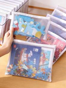 1/5PCS Bolsas de almacenamiento de malla para rompecabezas, organizador con cremallera transparente para bloques de construcción, rompecabezas, juguetes & tarjetas de aprendizaje, almacenamiento de guardería - Multicolor - Ver 1