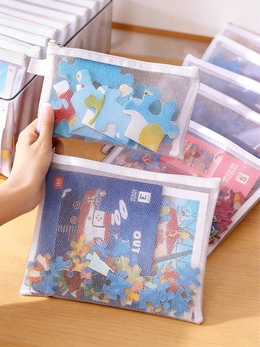 1/5PCS Bolsas de almacenamiento de malla para rompecabezas, organizador con cremallera transparente para bloques de construcción, rompecabezas, juguetes & tarjetas de aprendizaje, almacenamiento de guardería - Multicolor - Ver 1