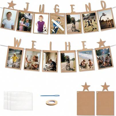 一套牛皮纸青年奉献礼照片横幅，带照片夹，青年奉献礼派对装饰用品