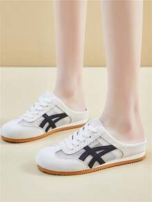 Shoes 夏季透气网面穆勒鞋，复古系带休闲鞋，轻便防滑平底步行鞋 - 米色 - 查看 6