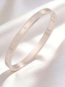 Camhanno 1pc Elegant Stainless Steel Bracelet, Featuring Beautiful Floral Engraved Design, Suitable For Work, Casual Dates, Weekend Parties And Various Occasions, Lightweight And Comfortable, An Excellent Gift Choice For Birthdays, Anniversaries, Holidays, Enhancing Overall Aesthetics And Perfectly Matching Daily And Party Outfits. - Multicolor - View 3