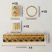 Hollow Pattern Hair Braid Clips Set, Gold Tone Hair Cuffs And Circle Rings, Boho Dreadlock Accessories For Braiding Hairstyles,Summer,Holiday,Travel - Gold - View 4