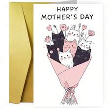 1pc Mother's Day Card, Designed By Daughter Or Son For Mom, Cute Kitten Bouquet Design, Mother's Day Theme, Includes Fresh Flowers And Sincere Blessings - View 7