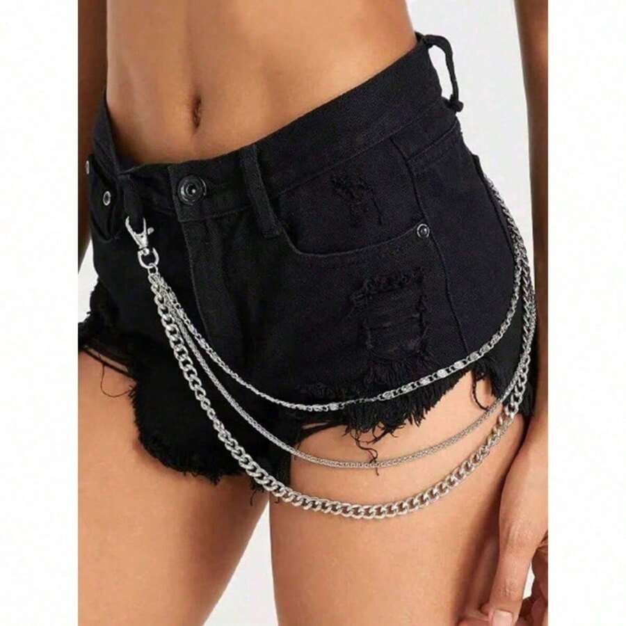 1pc Multilayer Punk Metal Decor Waist Chain Versatile And Sexy Fashion Accessory For Women Fall Autumn Halloween - Bạc - Xem 1