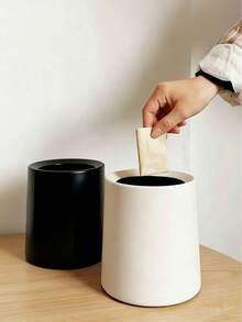 【双层】现代迷你桌面垃圾桶，16厘米紧凑圆形小垃圾桶，时尚台面垃圾桶，适用于办公桌、浴室盥洗台、厨房台面、卧室和咖啡桌，白色 - 白色 - 查看 2
