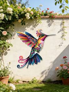 1 pieza Decoración de pared de colibrí de metal colorido - Perfecto para uso en interiores/exteriores, hogar, oficina, jardín exterior, patio, porche, decoración de valla exterior, decoración de fiestas y bodas - Ideal para fiestas de vacaciones, Día de la Madre, Acción de Gracias y también un regalo perfecto para familiares y amigos. Diseño plano 2D - colibrí - Ver 4