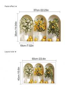 1 件人造盆栽柠檬树、雏菊和栀子花墙贴，可移除，适用于卧室、客厅、商业用途 - 1PC - 查看 6