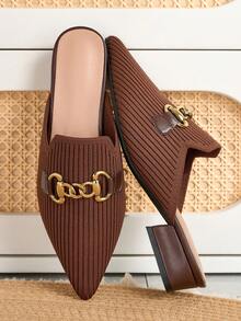 Women's Pointed Toe Slip-On Mule Shoes, Coffee Brown - Coffee Brown - View 4