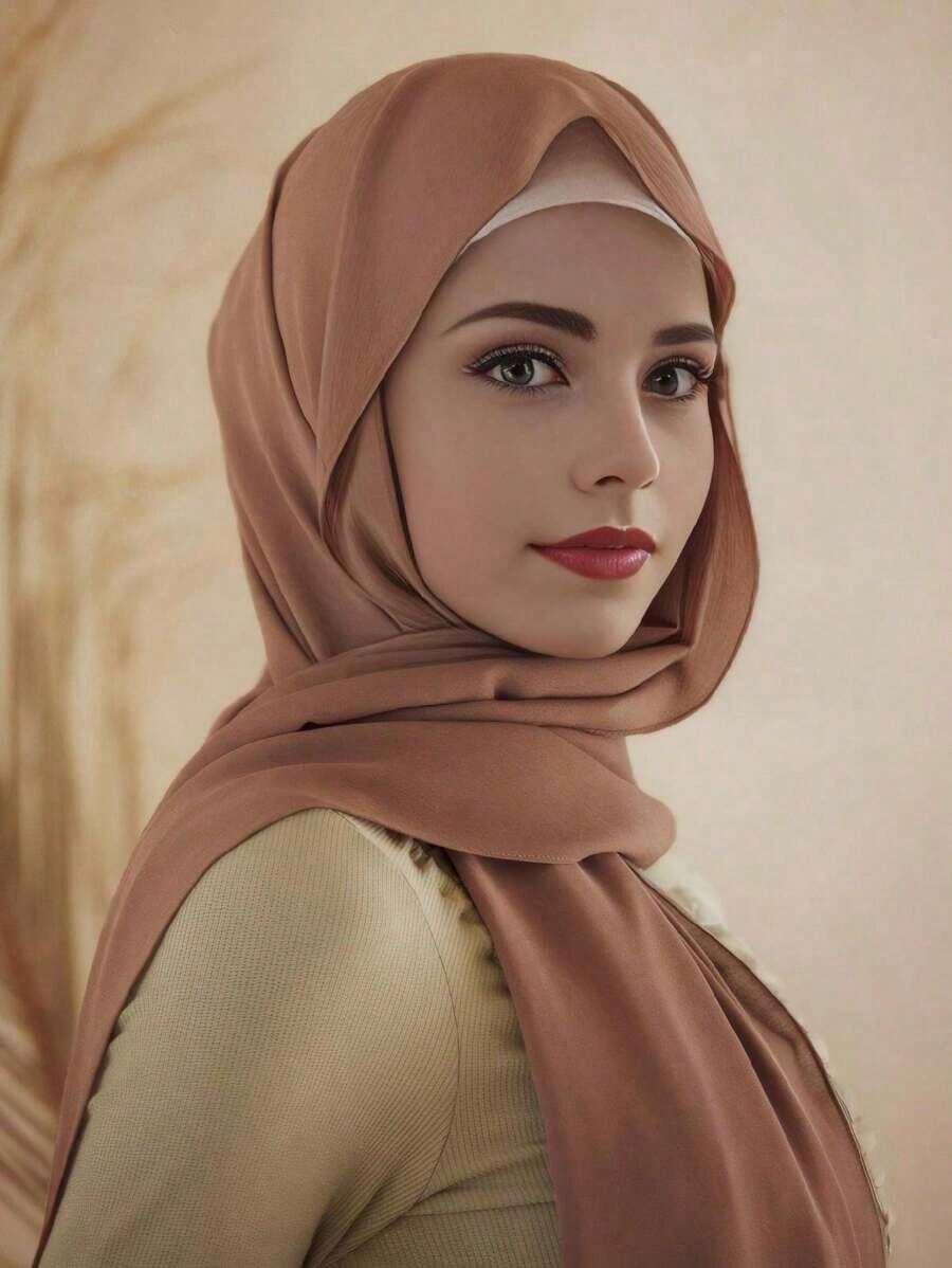 1pc Ladies' Soft Chiffon Solid Color Faux Pearl Decor Headscarf For Everyday Use Headband Soft Hijab For Abaya Veiled Clothes - Màu be 2 - Xem 1