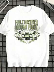 Camiseta de piloto de drone totalmente certificado, tecido de qualidade, gola redonda, modelagem relaxada, estilo streetwear hip-hop. - Branco - Ver 2