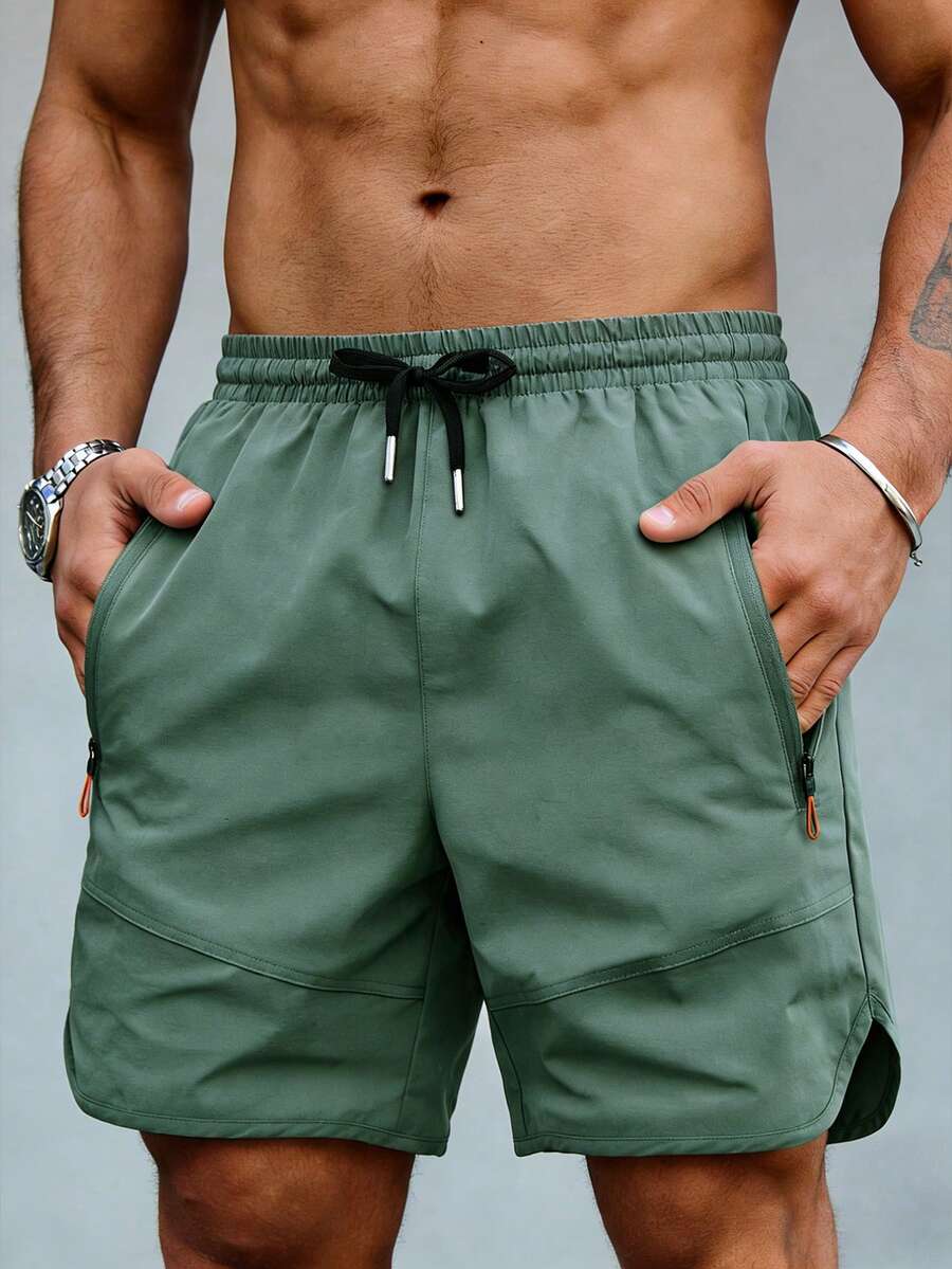 男士夏季透氣快乾百慕達運動短褲,彈性腰帶附口袋,休閒運動褲 - 薄荷綠 - 查看 1