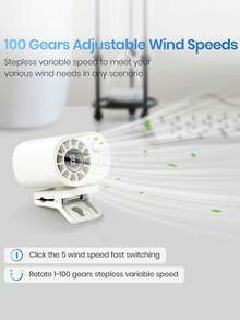 YAIUZGOO 车载夹式风扇，带LED显示屏，智能夹式风扇，100档风速设置，带LED显示屏，可充电，多功能个人送风，非常适合办公室、汽车、伞下和旅行时使用。 - A - 查看 4