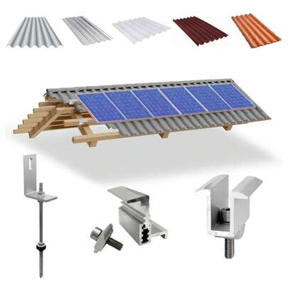 Kit Estrutura Suporte Fixador Linha C P/ 06 Placas Solar Alumínio Inox Telha Fibro Ondulada Viga Madeira | Perfil Master