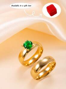 两枚不锈钢情侣戒指套装，简约风格，适合派对、订婚、婚礼、约会等场合。 - 金色 - 查看 22