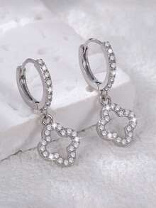 1对简约时尚花朵耳钉，4片叶子草叶，个性化甜美耳饰 - 銀色 - 查看 2