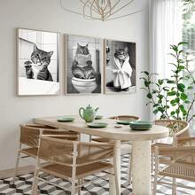 3 piese de postere imprimate pe pânză cu pisici de baie, tablouri decorative abstracte moderne, potrivite pentru decorarea dormitorului, decorarea camerei de zi, coridoare, bucătării, sufragerii, băi, cafenele, birouri, apartamente, studii, cămine, decorațiuni de perete, decorațiuni interioare și decorațiuni de cameră, ceea ce le face cadouri ideale pentru prieteni. - 3 buc - Vizualizare 6