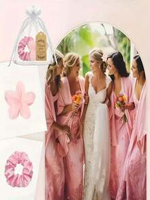 20件套花朵发夹派对礼品套装，包含5个发夹、5个发圈、5个束口袋和5张感谢卡，适用于婚礼、单身派对、生日庆祝、下午茶、宾客礼物、新娘送礼会等场合。 - 均碼 - 查看 5