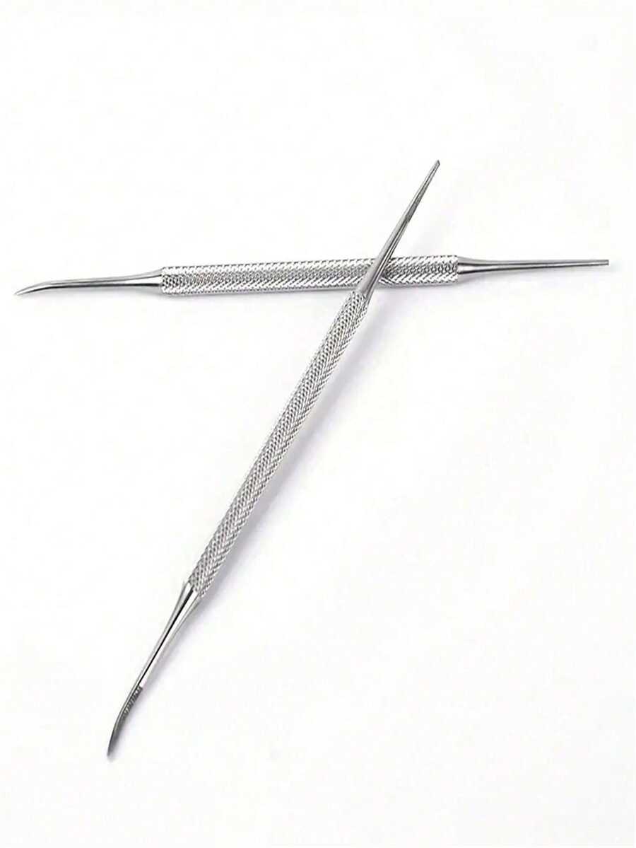 Bộ 2 dụng cụ gắp móng chân mọc ngược bằng thép không gỉ màu bạc, đầu kép, dùng để loại bỏ móng mọc ngược và bụi bẩn trên móng, dũa móng đa năng, dụng cụ chăm sóc móng chân chuyên nghiệp. - A - Xem 1