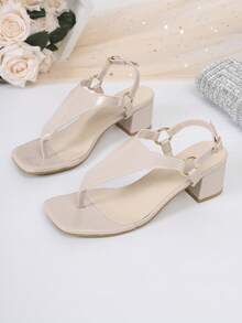 Sandal hở mũi kiểu La Mã cổ điển với một khóa cài, sandal cao gót màu be kiểu La Mã đơn giản, thích hợp cho mùa hè. - Màu be - View 8