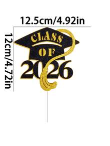 1件2026毕业帽蛋糕装饰插牌，毕业派对蛋糕装饰，黑色和金色“毕业祝贺”字样，蛋糕插签，蛋糕装饰用品 - 流蘇 - 查看 4