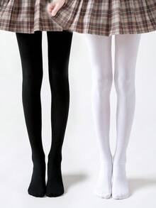 2 pièces/Paquet Collants de couleur unie pour enfants avec bandes antidérapantes, collants de danse, toutes saisons - Noir et Blanc - Voir 8