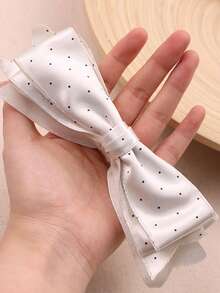 Sweet Romantic Polka Dot Satin Fabric White & Pink Bow Hair Claw, Elegant Elegant High Ponytail Banana Hair Clip - Multicolor - View 12