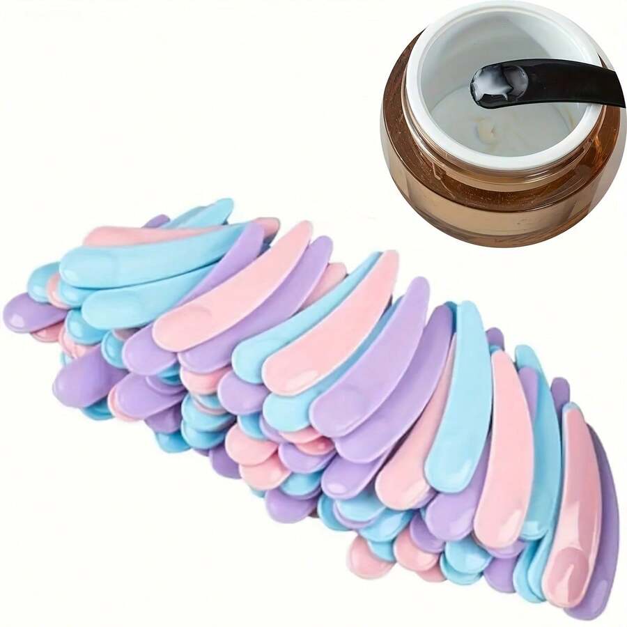 Approx. 60pcs Reusable Makeup Spatulas And Mini Spoons, Convenient For Applying Creams And Lotions, Makeup Spatulas - Multicolor - View 1