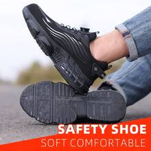 Ding gu Safety Shoes Industrial Safety Shoes Safety Boots Function Trainers Outdoor Work Shoes Men's Puncture Proof Steel Toe Anti-Smash Non-Slip Shock Absorbing Work Safety Shoes - 黑色 - 查看 9