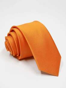 1pc Men's Orange Slim Fit Fashionable Necktie, High-Quality Wedding Party Tie - Orange - View 4