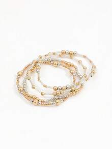 4pcs Bohemian Style CCB Beaded Elastic Bracelets, Multi-Layer Stacking Beaded Bracelet Set For Women - Gold - View 4