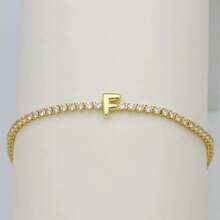 1条18K镀金手链，经典白色锆石A-Z字母链手链，女士礼物 - 金色 - 查看 27