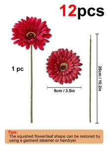 6/12支人造非洲雏菊，丝绸非洲雏菊，仿真非洲雏菊，人造向日葵，散装人造花束，适用于婚礼新娘捧花、派对、家居厨房装饰、花园装饰、户外植物、园艺、人造花、秋季装饰等。 - 紅色 - 查看 10