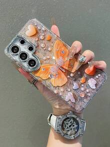 Galaxy S26 Ultra Phone Case, New Glitter Butterfly Design, Full Camera Protection, Luxury Shockproof Cover For Galaxy S26+/S25 Ultra/S25+, Creative High-End Slim Case - Orange - View 1
