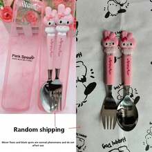 2pcs Sanrio Stainless Steel Portable Cutlery Set, Cute Cartoon Tableware Spoon Fork, Outdoor Travel Utensils - Multicolor - View 11