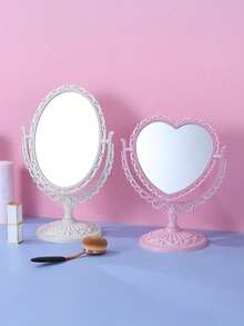 1pc European Style Double-Sided Makeup Mirror, Exquisite Design And Craftsmanship, Heart-Shaped Vanity Mirror, Suitable For Valentine's Day, Wedding, Birthday Party, Bathroom, Vintage Decor, Home Decor, Indoor Decorative Aesthetics - Multicolor - View 6