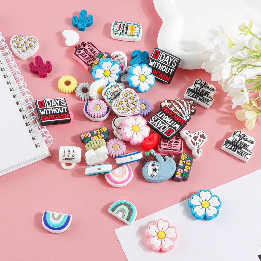 20颗随机图案硅胶珠 - 硅胶焦点珠、隔珠、笔珠，适用于DIY钢笔、珠宝制作、手链、创意钥匙扣 - 多功能硅胶系列，不含钢笔 - 焦點珠 - 查看 1