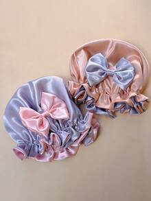 兒童緞帶睡眠帽，彈性絲綢質感圓形嬰兒禮帽，保護嬰兒頭髮的帽子 - 彩色 - 查看 2