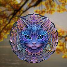 10-Inch Metal Wind Chime, Colorful Cat Pattern Design, Suitable For Spring/Summer Outdoor Decor. Wind-Powered Operation Without Electricity, Double-Sided Printing For Artistic Effect, Comes With 360° Rotating Hook For Easy Installation. Ideal For Decorating Gardens, Porches, Lawns, And As A Quality Gift For Occasions. (Pendant Not Included, Random Style) - Multicolor - View 10