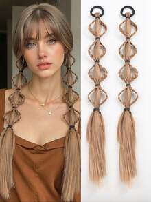 2PCS 18-Inch Hand-Braided Flower Ponytails, Made Of High-Temperature Synthetic Fiber, Suitable For Women's Daily And Festival Wear. - Multicolor - View 11