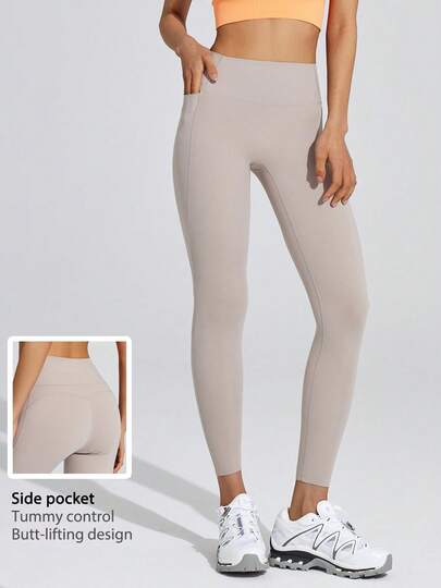 Leorrey 1件装女士时尚高腰弹力提拉塑形侧袋运动裤