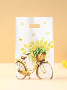 10/25/50 chiếc Túi quà tặng bằng nhựa hình hoa tulip màu vàng 16.5*25cm có tay cầm, chống thấm nước, có thể tái sử dụng, chủ đề hoa mùa xuân và bướm, thích hợp cho tiệc sinh nhật trẻ em, tiệc mừng em bé, tiệc tiết lộ giới tính, tiệc trà chủ đề làm vườn. - Nhiều màu - Xem 10